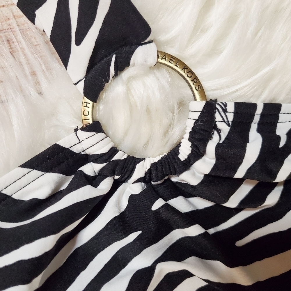 MICHAEL Kors Tankini Logo Ring Hardware 2 Piece Swing Zebra Print Size S - Picture 8 of 12